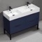 Modern Double Bathroom Vanity, Blue, 48